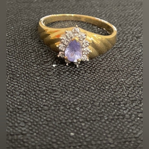 14K Solid Yellow Gold 1.40Ctw Tanzanite & Diamond Ring Size 9 - Picture 5 of 10